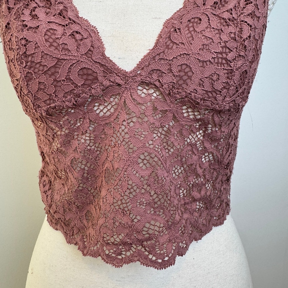 Lace Crop Cami XS Pink Floral Sheer Coquette Boho Balletcore 90s Dainty Layering - Picture 3 of 9